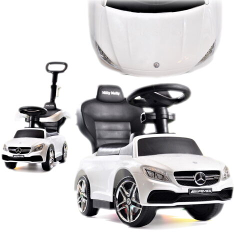 Białe autko Mercedes Milly Mally. Pchacz na roczek.