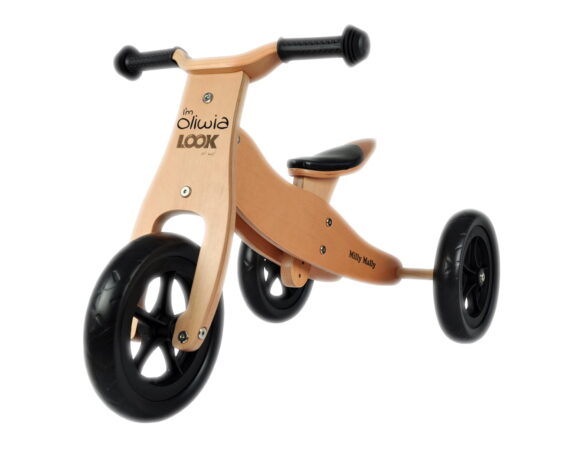 Drewniany rowerek z imieniem na 2 latka. Personalizowany prezent dla Oliwii.