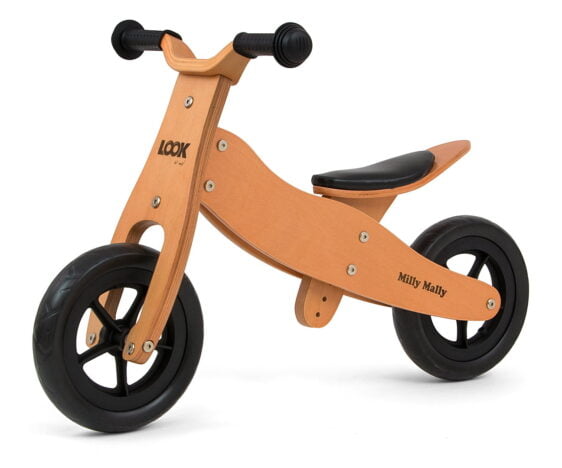 Drewniany rowerek biegowy LOOK Natural. Personalizowany prezent dla dziecka na 2 laka.