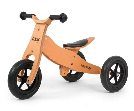 Drewniany rowerek trójkołowy LOOK Natural. Personalizowany prezent dla dziecka na 2 laka.