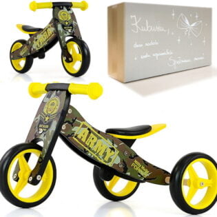 Biegowy rowerek na roczek dla chłopca Jake Army Milly Mally z motywem wojskowym. W zestawie personalizowane pudełko prezentowe.