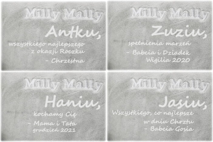 Możliwość dodania dedykacji lub życzeń dla dziecka na koniku Polly Milly Mally. Oryginalny prezent personalizowany na roczek.