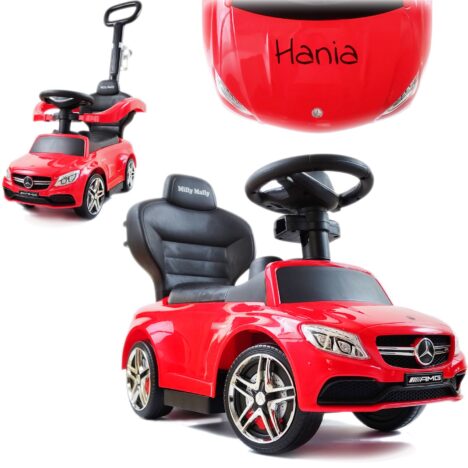 Czerwony jeździk Mercedes dla dzieci marki Milly Mally 3w1. Oryginalny i wielofunkcyjny prezent na roczek dla dziewczynki.