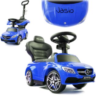 Niebieski Mercedes dla dzieci marki Milly Mally 3w1. Wielofunkcyjny jeździk, rośnie z dzieckiem, ma opcję personalizacji imieniem na masce.