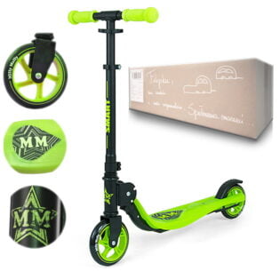 Dobrej jakości hulajnoga dwukołowa SMART Green Milly Mally w kolorze zielonym. Prezent dla dzieci na 6 urodziny z personalizowanym pudełkiem.