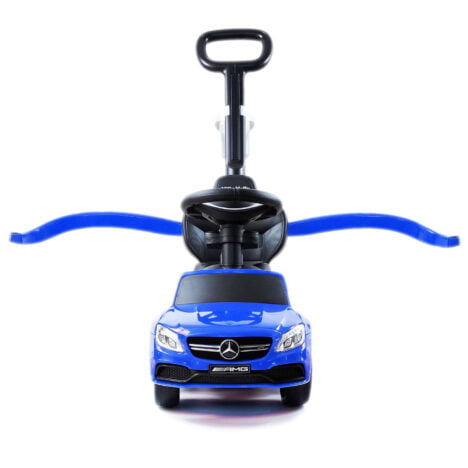 Niebieskie Autko Mercedes dla dzieci Milly Mally. Jeździk pchacz na roczek z rączką i ramionami.