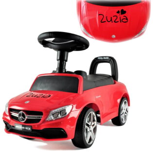 Jeździk na licencji Mercedesa czerwony marki Milly Mally. Na masce imię Zuzia.