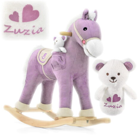 Konik na biegunach Pony Purple Milly Mally. W zestawie miś z imieniem dziecka. Personalizowany prezent dla dziewczynki na 2 latka.