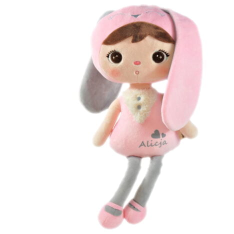 Różowy Królik Metoo lalka z imieniem. Przytulanka do zasypiania. Prezent dla Alicji.