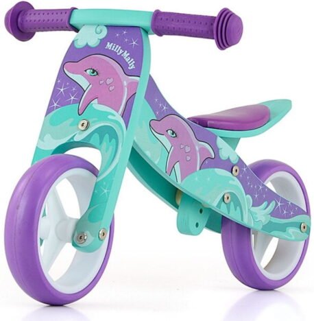 Pierwszy rowerek biegowy na roczek dla dziewczynki z delfinem. Idealny prezent na święta dla rocznej dziewczynki.