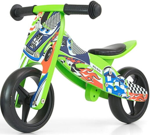 Pierwszy rowerek biegowy na roczek dla chłopca z autami. Idealny prezent dla fana formuły 1.