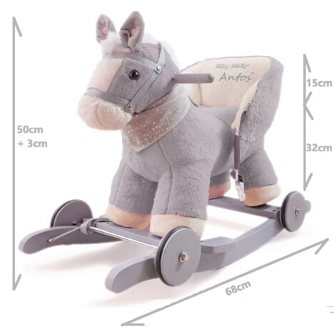 Personalizowany konik na biegunach i jeździk na roczek w kolorze szarym. Prezent dla rocznego chłopca na święta.