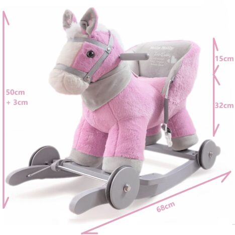 Personalizowany konik na biegunach i jeździk na roczek w kolorze lila. Prezent na chrzest.