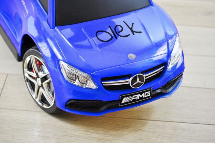 Personalizowany pojazd z rączka - Mercedes amg c63 coupe blue Milly Mally. Imię na masce Olek.