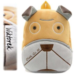 Plecak pluszowy piesek Shar-pei z imieniem dziecka Olek. Wyjątkowy prezent dla przedszkolaka.