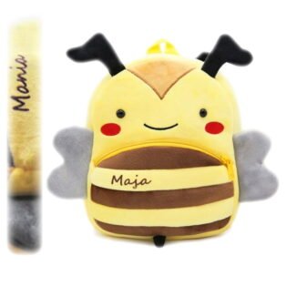 Pluszowy plecak do zerówki dla dziewczynki. Pszczółka z imieniem Maja.