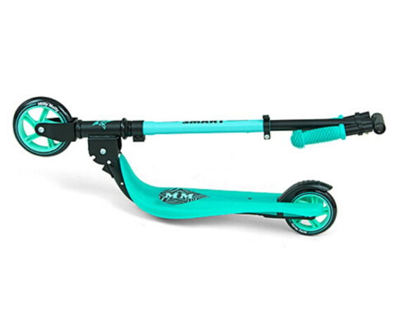 Składana hulajnoga dwukołowa turkusowa. Prezent dla dziewczynki na piąte urodziny.