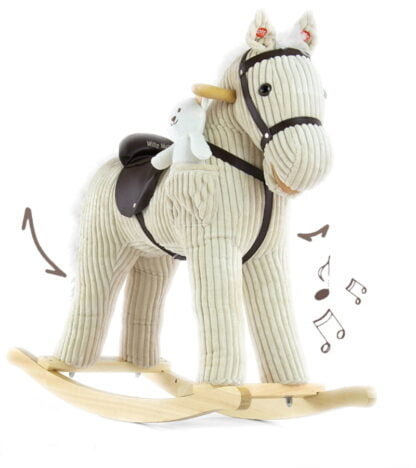 Interaktywny konik na biegunach Pony Luna Milly Mally. W zestawie personalizowany miś z imieniem dziecka. Prezent na 3 latka.