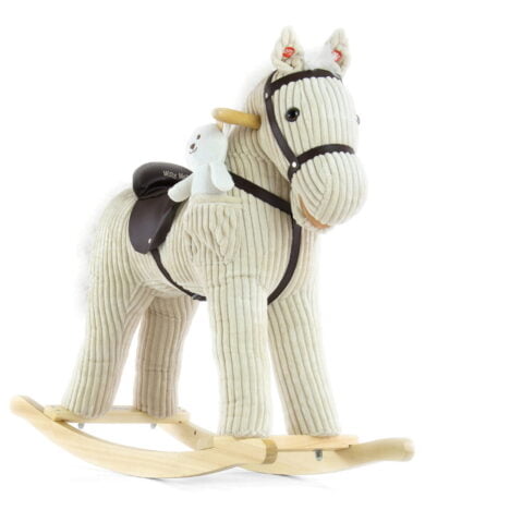 Personalizowany konik bujany z misiem z imieniem dziecka.