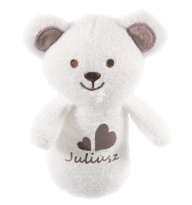 Pluszowy miś z imieniem dziecka w zestawie z konikiem bujanym Milly Mally. Prezent dla Julka.