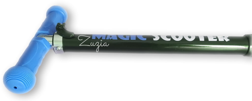 Personalizowana hulajnoga z naklejką z imieniem Zuzia w kolorze niebieskim.