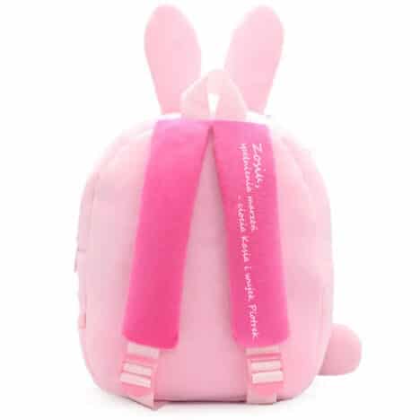 Różowy plecak królik od tyłu z dedykacją