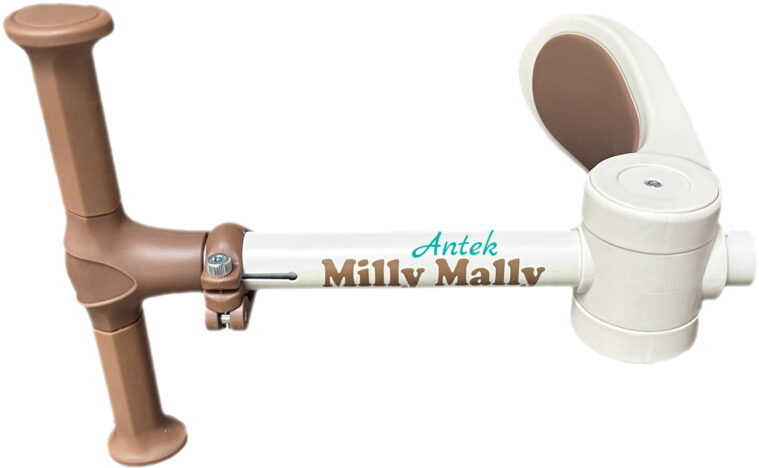 Turkusowe imię Antek na beżowej hulajnodze fuzzy classic Milly Mally