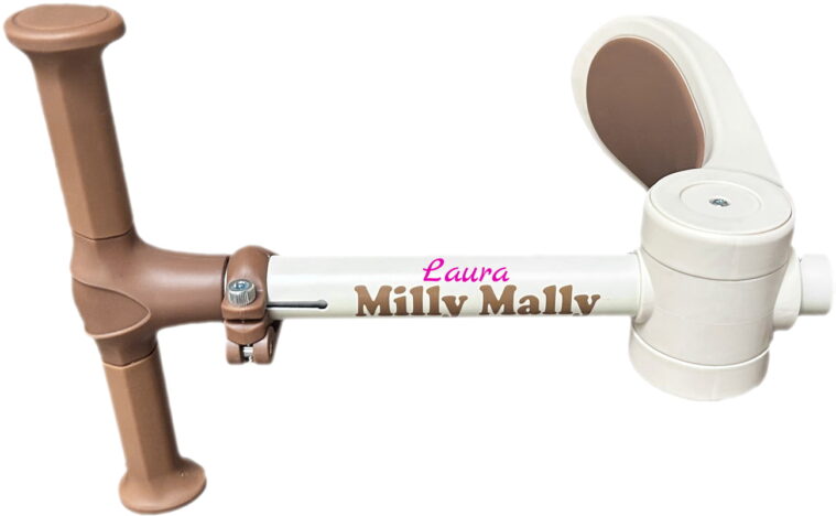 Różowe imię dziewczynki na beżowej hulajnodze Milly Mally