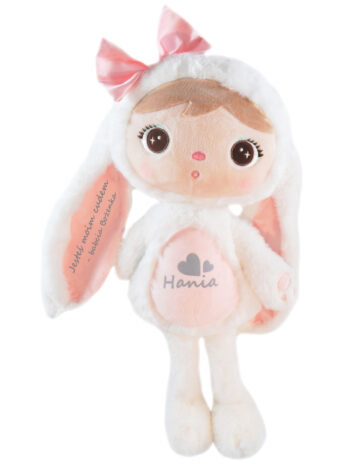 Królik Metoo z imieniem i dedykacją na uchu