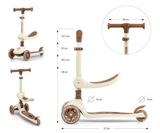 Hulajnoga dla dzieci z siedzeniem i ledowymi kółkami