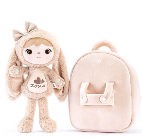 Beżowy króliczek Metoo z plecakiem do przedszkola