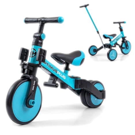 Rowerek jeździk z rączką niebieski dla dzieci