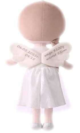 Lalka Metoo Biały Aniołek z metryczką dziecka na skrzydełkach