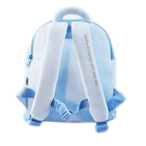 Numer telefonu na pluszowej szelce plecaczka do przedszkola