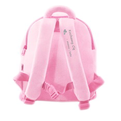 Dedykacja na szelce różowego plecaka