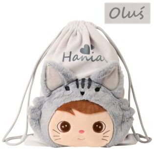 Worek na kapcie do przedszkola dla przedszkolaka z imieniem Metoo kotek