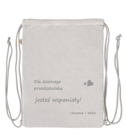 Dedykacja na worku do przedszkola od rodziców