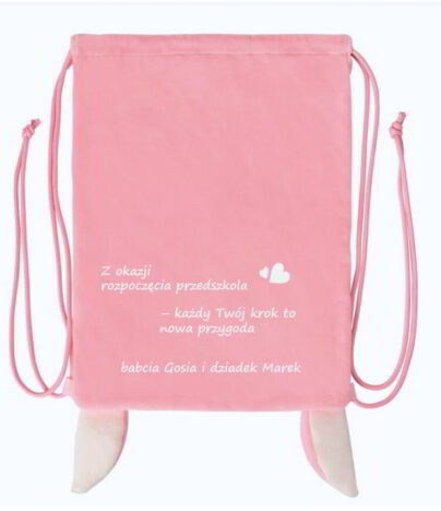 Życzenia i dedykacja od babi i dziadka z tyłu na worku na buty