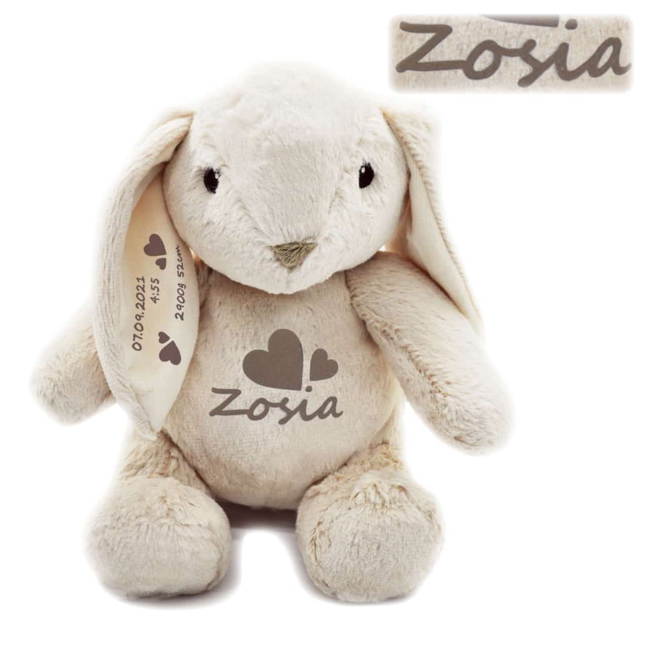 Szumiący królik z lampką z imieniem i metryczką dziecka