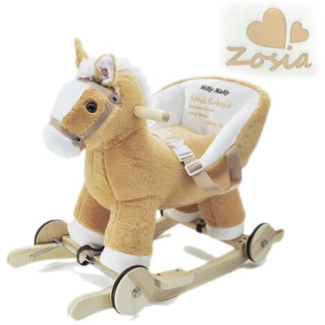 Konik na biegunach z kółkami z personalizacją imieniem dziecka.