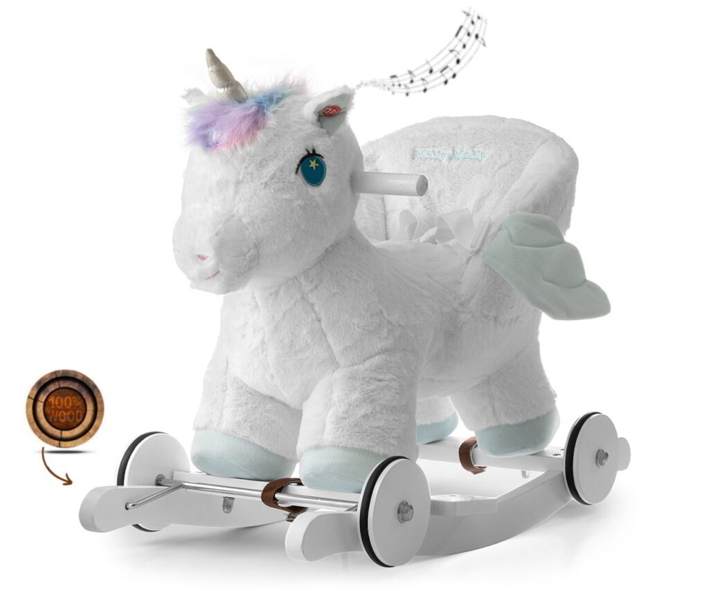 Koń na biegunach jednorożec white z wydającymi dźwiękami