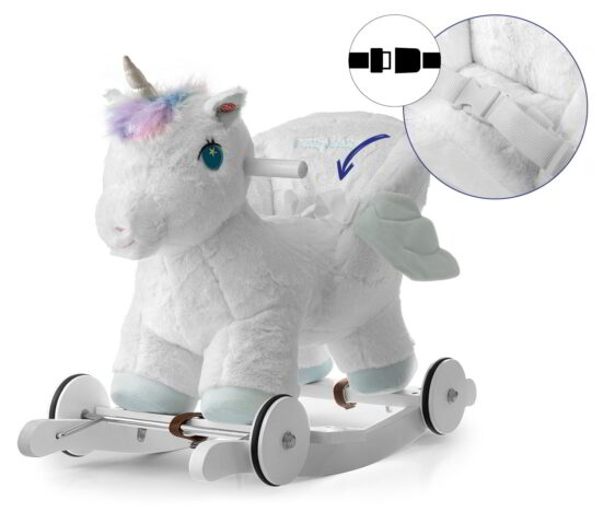 Konik na biegunach jednorożec z pasami bezpieczeństwa