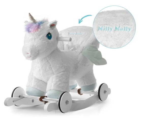 Pluszowy konik na biegunach jednorożec z oparciem Milly Mally